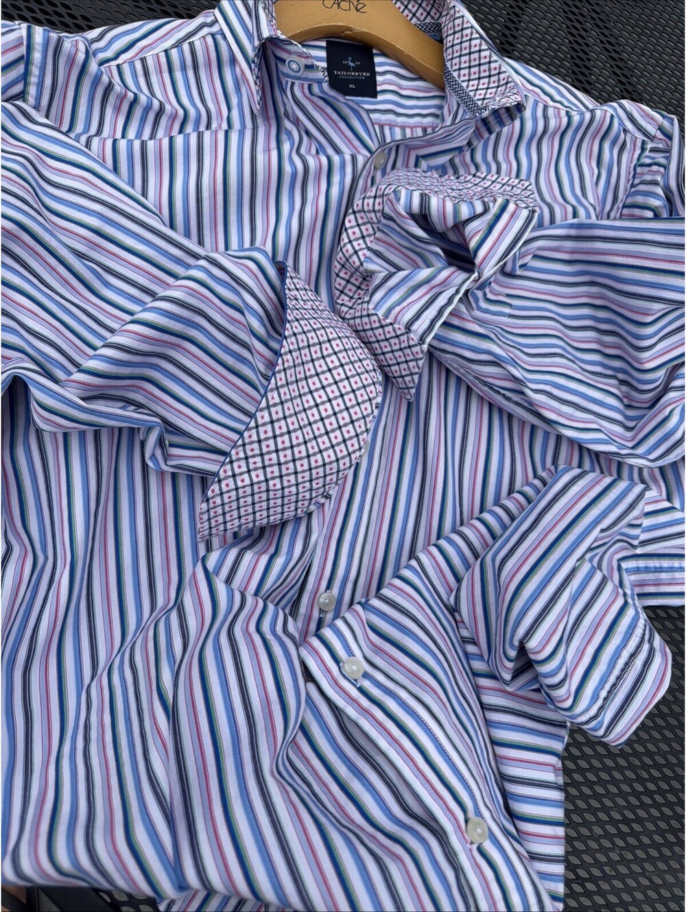 TAILORBYRD DESIGNER BUTTON UP DRESS SHIRT Mens XL Striped Colorful Flip Cuffs - Picture 9 of 9